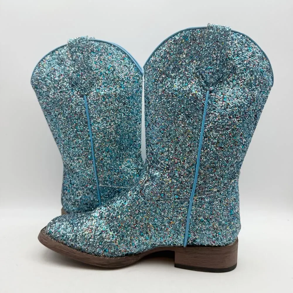Roper Girls Glitter Galore Western Boots Size 3 EU 33.5 Blue NWOB